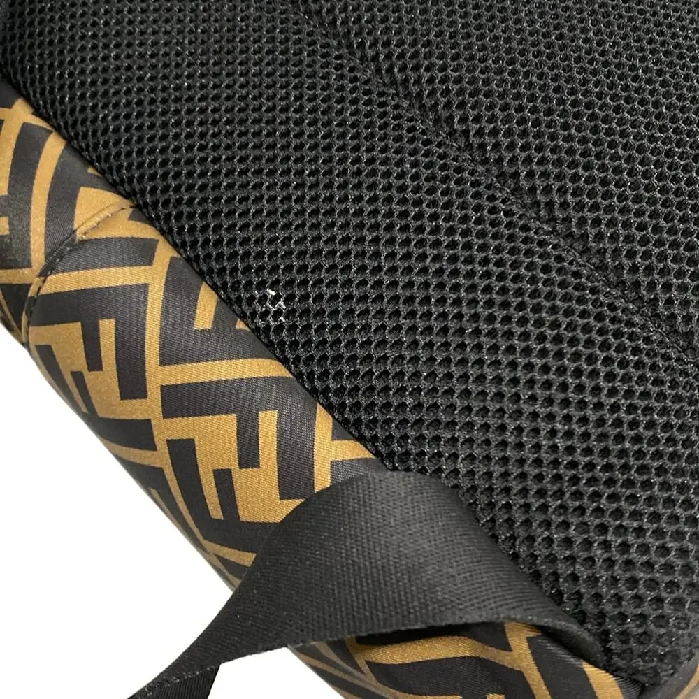 Fendi Zucca Backpack 8BZ040 Brown Black Yellow Nylon Leather